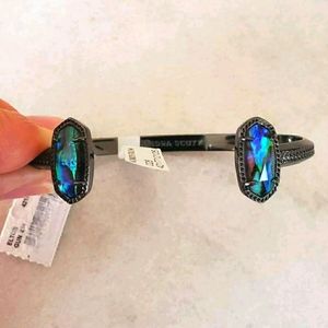 NWT Kendra Scott Elton Abalone Gunmetal cuff b…